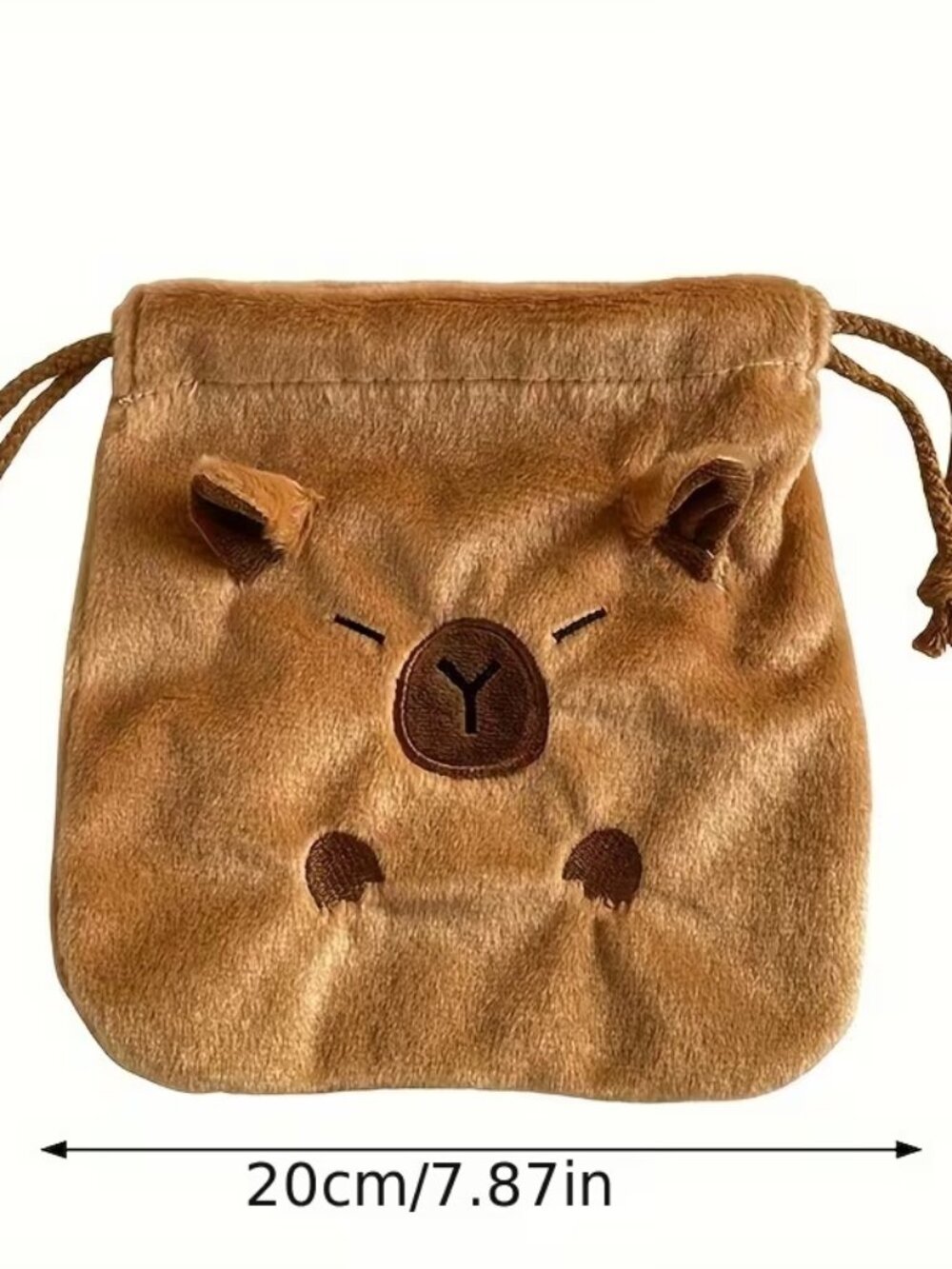 Plush Drawstring Pouch - Brown Capybara Face